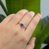 Dainty Tanzanite Ring W Natural Diamond Accents in 14K Solid Gold | Round 5.6mm