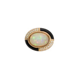 5.3Ct Natural Opal Ring with Diamond Accents in Solid 14K Gold – Oval Cut 14x10mm Iridescent Statement Gemstone Ring