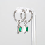 14K white gold convertible Colombian emerald hoop and drop earrings