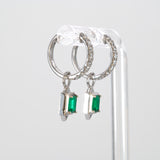 14K white gold convertible Colombian emerald hoop and drop earrings
