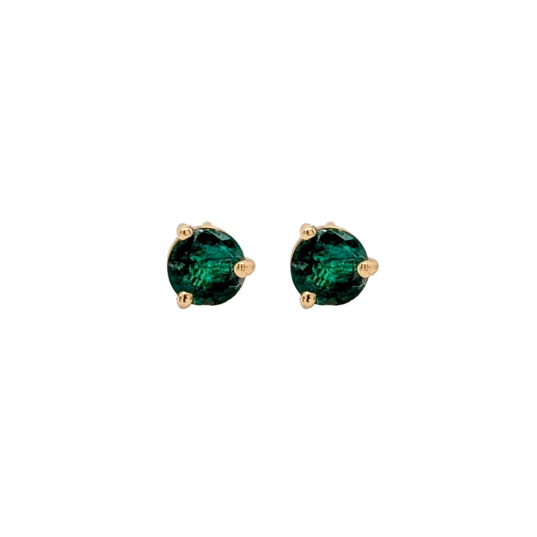 5mm Martini Round Zambian Emerald  Solitaire Stud Earrings in 14K Yellow Gold
