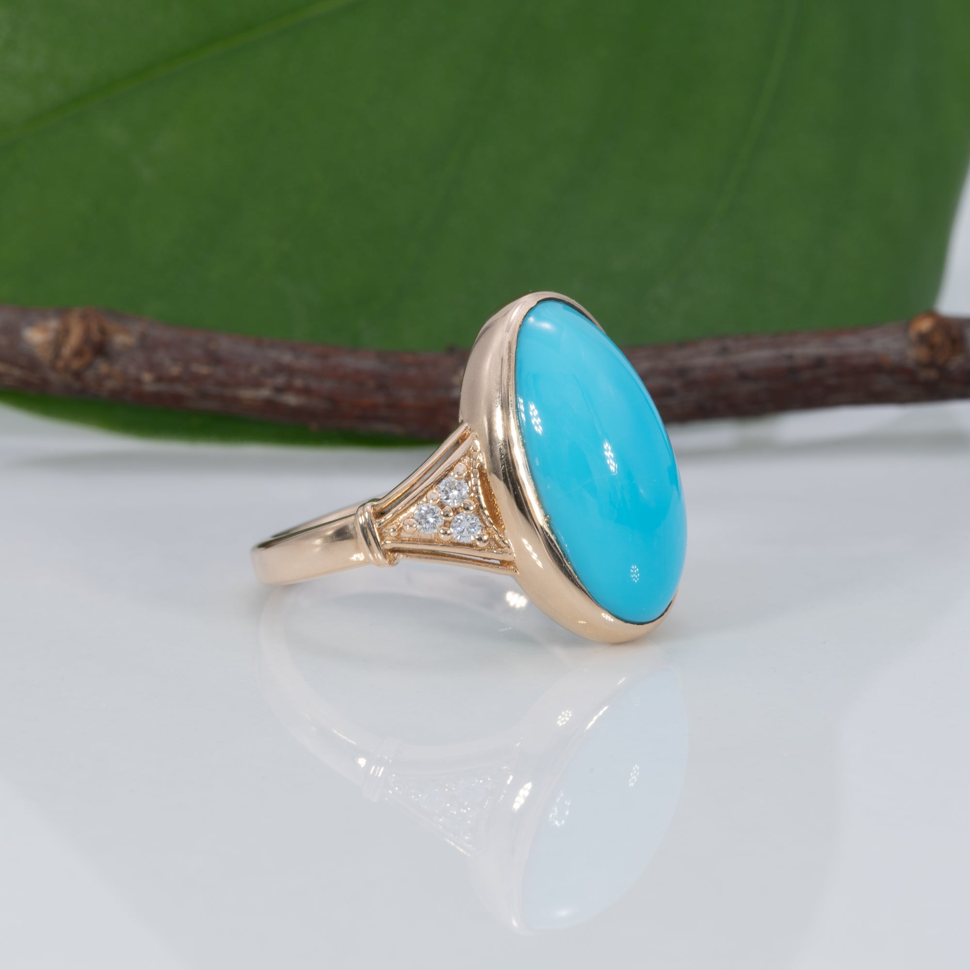 14K yellow gold sleeping beauty turquoise ring