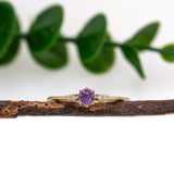 Vanshi 14k Yellow Gold Purple Sapphire and Diamonds Ring  | Round 4mm