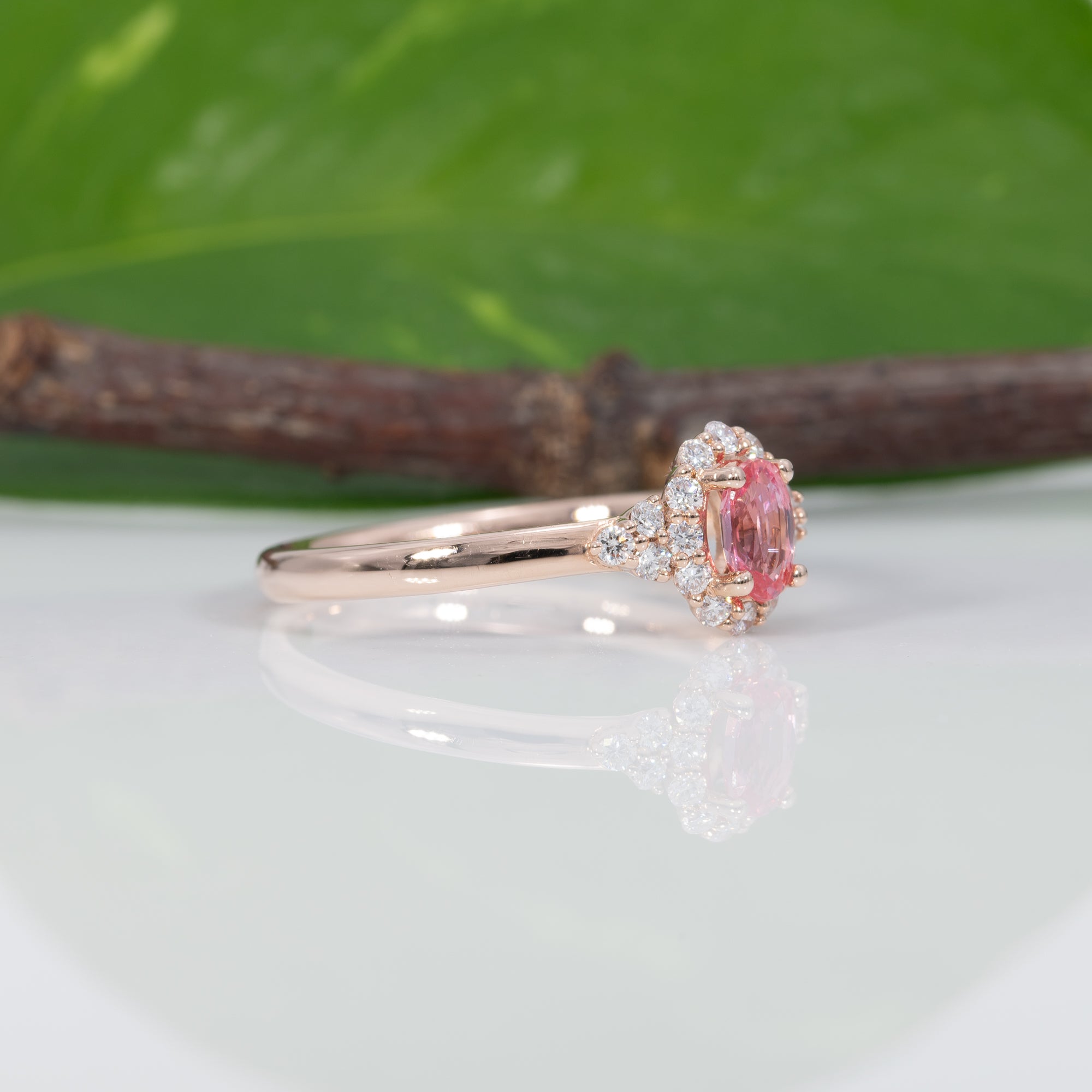 14K rose gold padparadscha sapphire ring