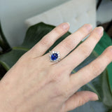 Irmak Solid 14k Gold GIA Certified Blue Sapphire Ring with Natural Diamonds Accents, Oval 8x6mm