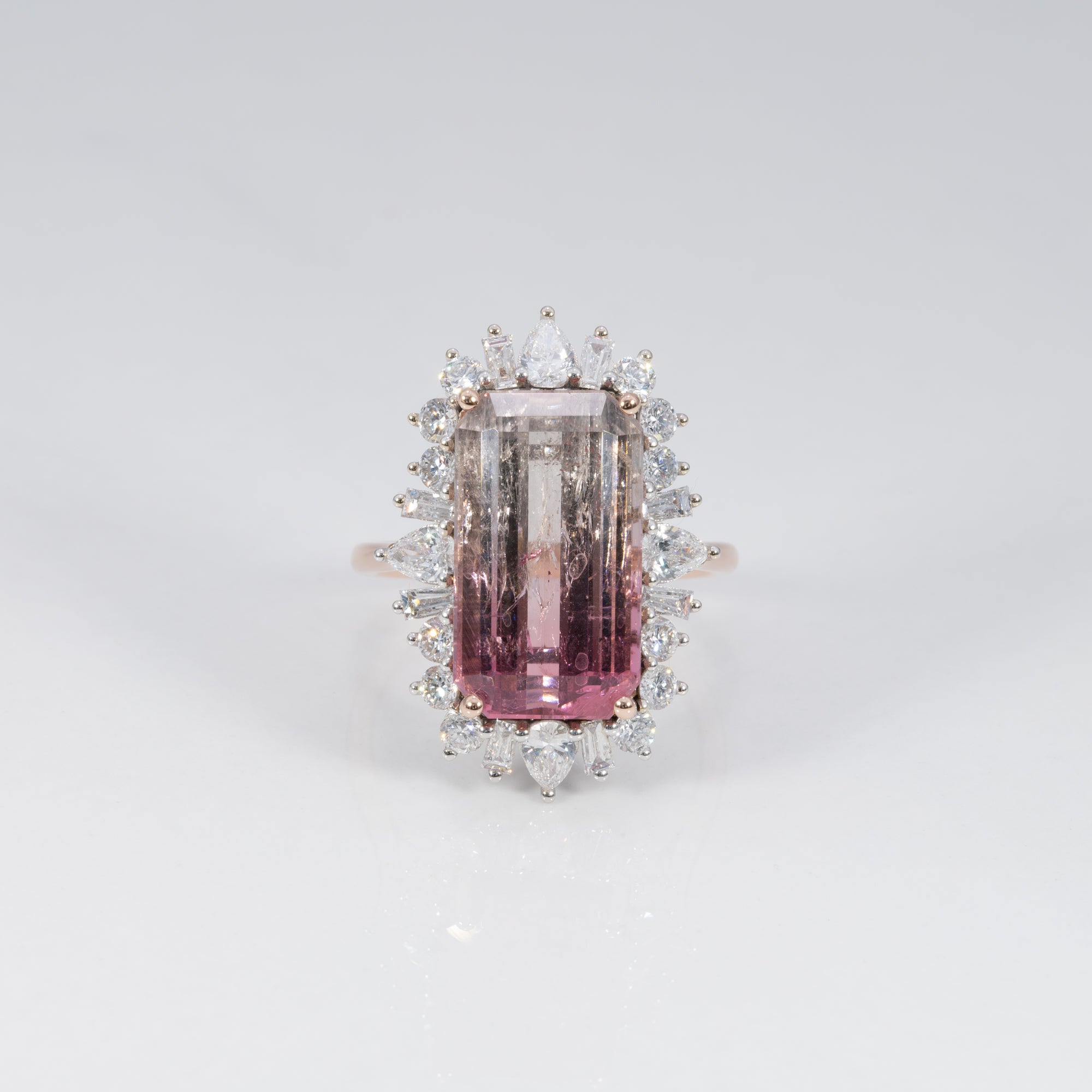 14K white & rose gold bi-color tourmaline ring with diamond accents
