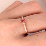 Adorable Pink Spinel Ring w Diamond Accents in Solid 14K Rose Gold | MQ 6x3mm