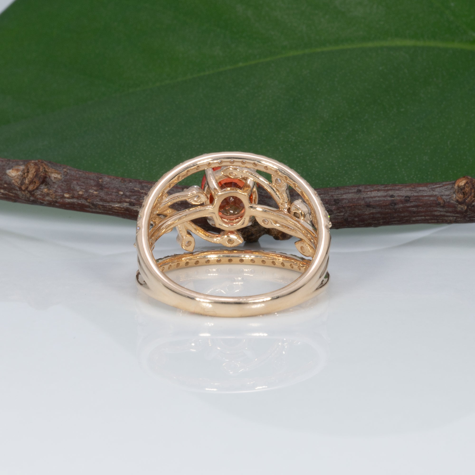 14K yellow gold padparadscha sapphire ring