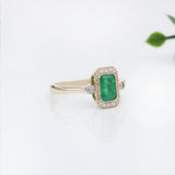 Eden 14K Yellow Gold Emerald and  Diamond Accents Ring | Emerald Cut 7x5mm