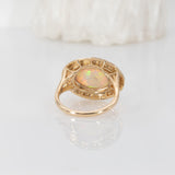 5.3Ct Natural Opal Ring with Diamond Accents in Solid 14K Gold – Oval Cut 14x10mm Iridescent Statement Gemstone Ring
