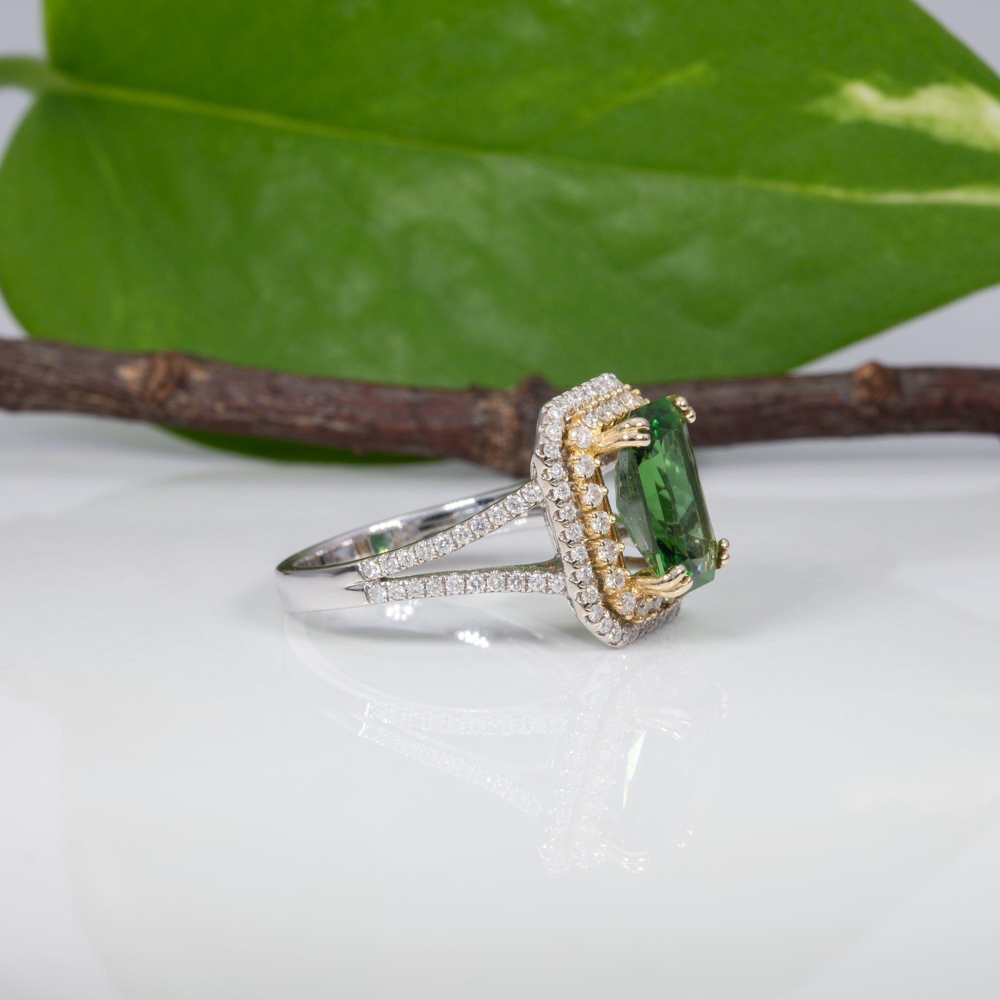 14K white & yellow gold chrome tourmaline ring