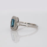 London Blue Topaz Ring with Earth Mined Diamond Accents in Solid 14K Gold – 6x4mm Emerald Cut Fine Jewelry Ring