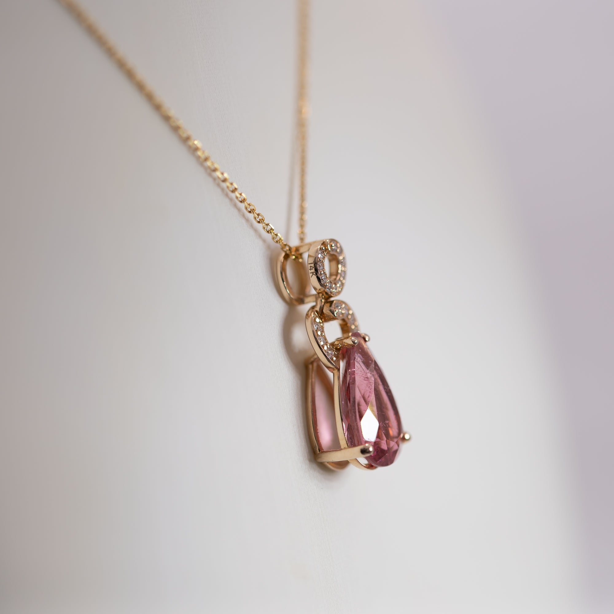 14K yellow gold pink tourmaline pendant