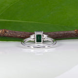 14K white gold Zambian emerald ring with diamond accents