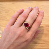 4.7ct Solitaire Ruby Ring in Solid 14k Yellow Gold | OV 11.5x8mm | Bypass Ring