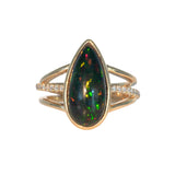 Penelope Solid 14K Gold 3.2cts Black Opal Ring with Natural Diamonds Accents, 16.5x8mm