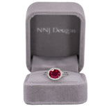 14K white gold Madagascar ruby ring with diamond accents