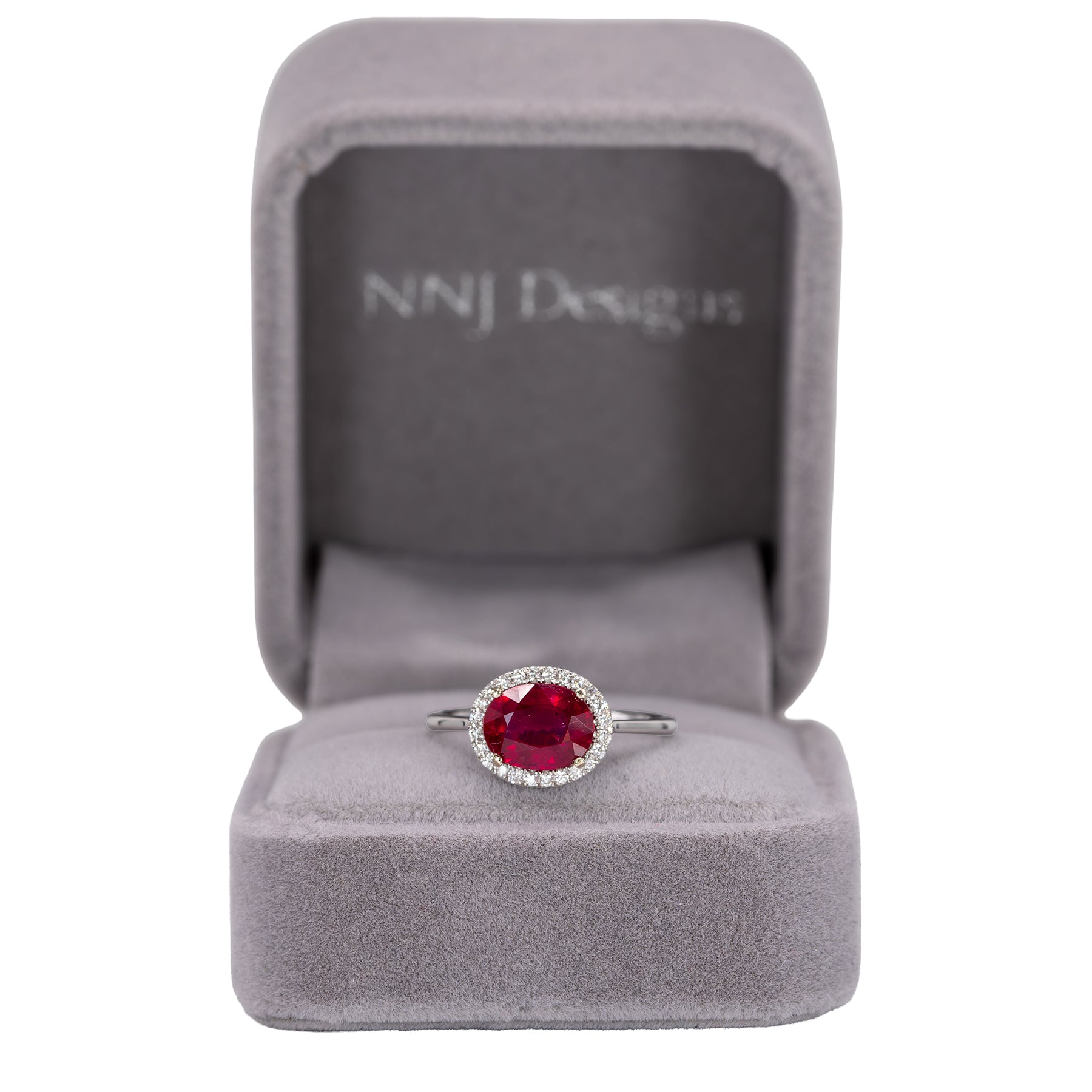 14K white gold Madagascar ruby ring with diamond accents