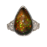 7.5Ct Black Opal Ring with Natural Diamond Accents: Solid 14K Gold, 19x12.5mm