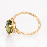 Yara 14k Solid Gold Green Tourmaline Ring with Natural Diamond Accents | 12x7.7mm