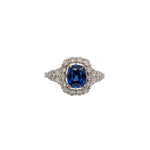 Hanshika 14K White Gold 2.18cts Ceylon Sapphire Diamond Ring | Cushion 8x6mm