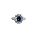 Hanshika 14K White Gold 2.18cts Ceylon Sapphire Diamond Ring | Cushion 8x6mm