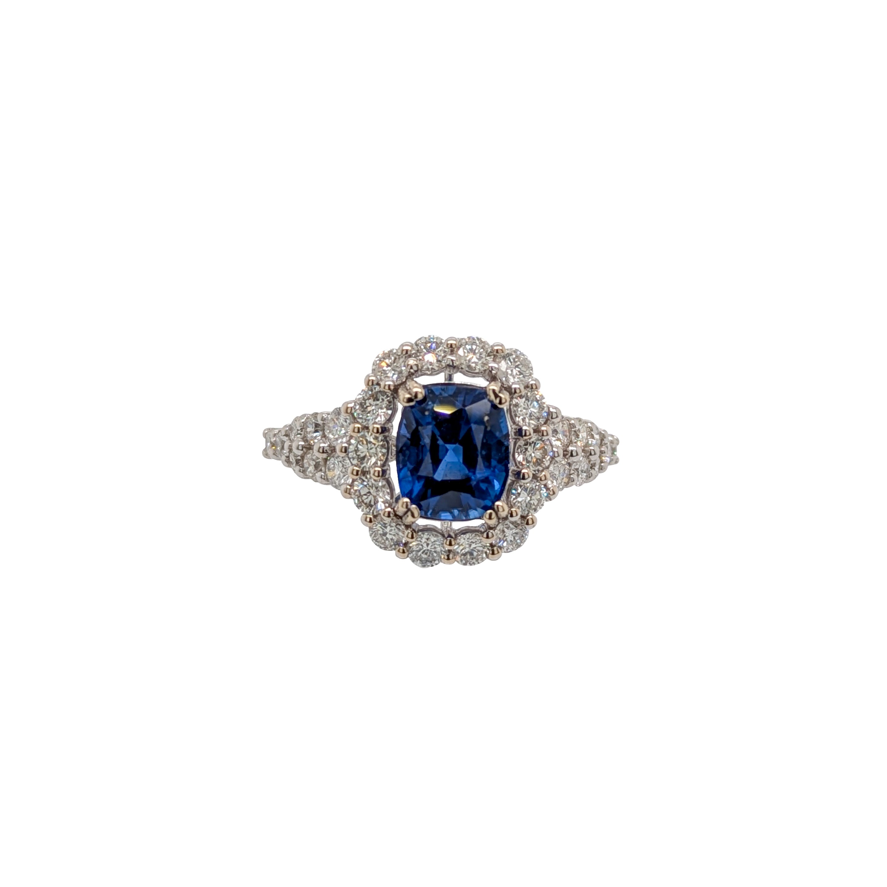 Hanshika 14K White Gold 2.18cts Ceylon Sapphire Diamond Ring | Cushion 8x6mm