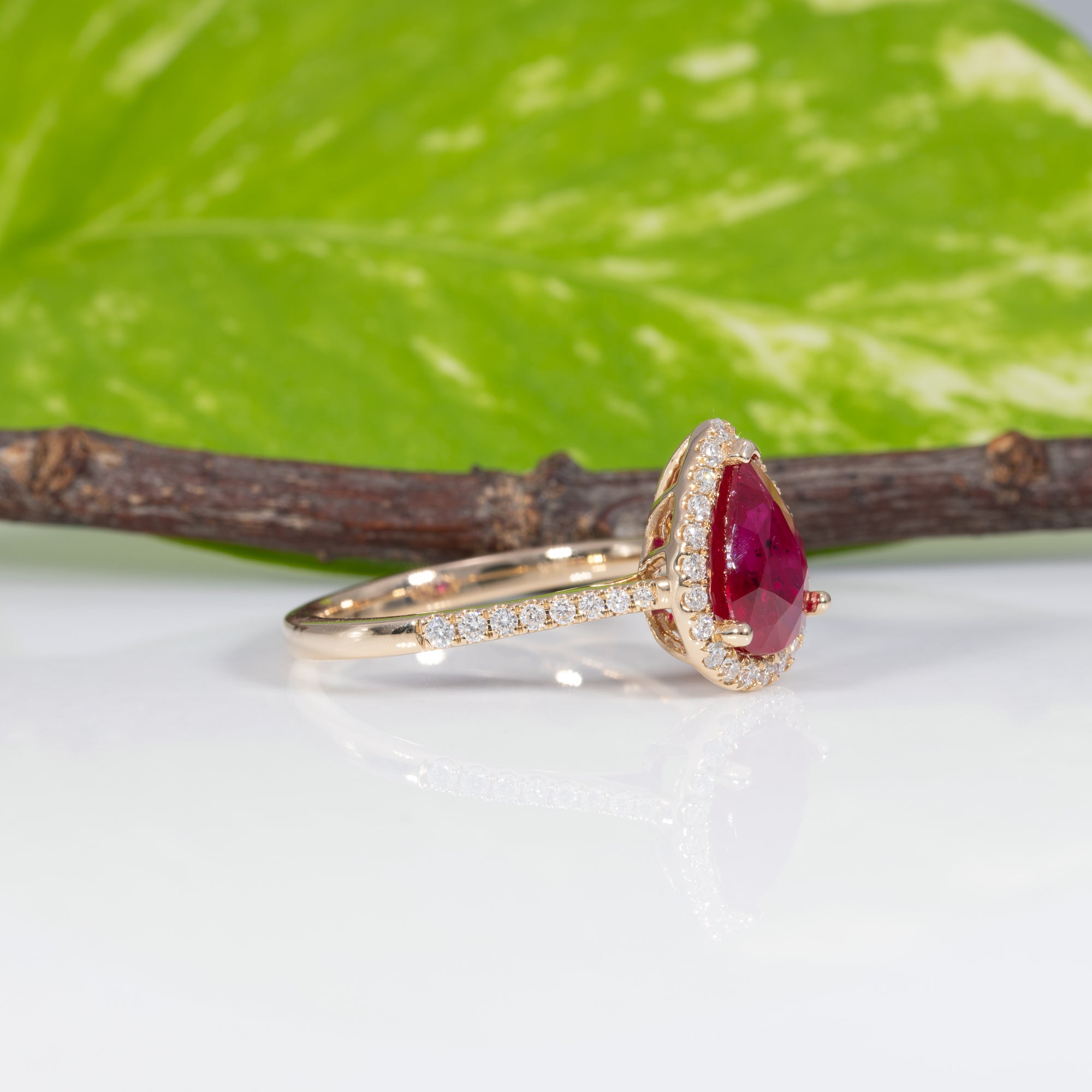 14K yellow gold GIA Mozambique ruby ring with diamond accents