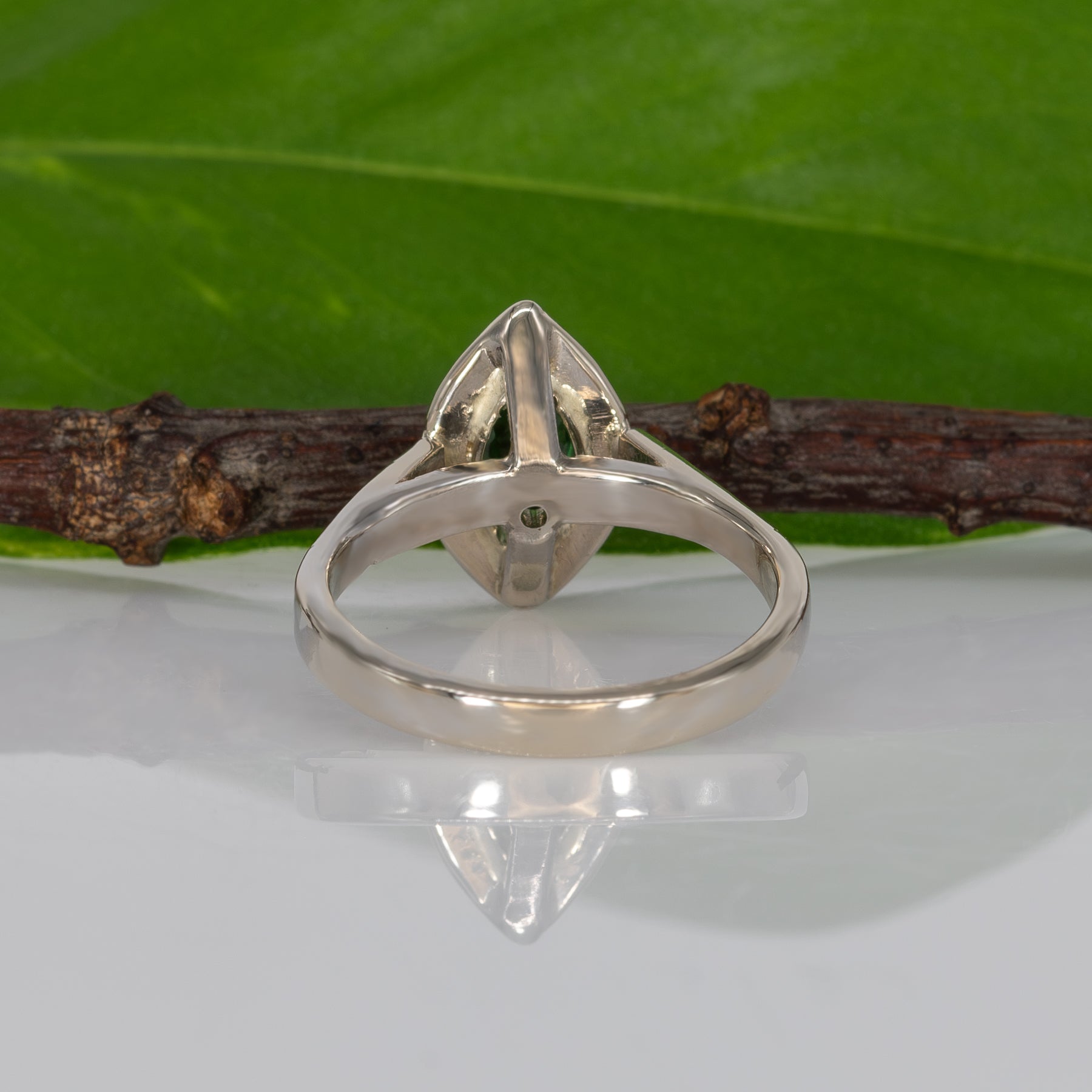 14K yellow gold marquise tsavorite garnet estate ring with diamond accents