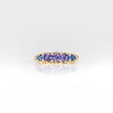 18K yellow gold estate ring with blue and purple sapphires