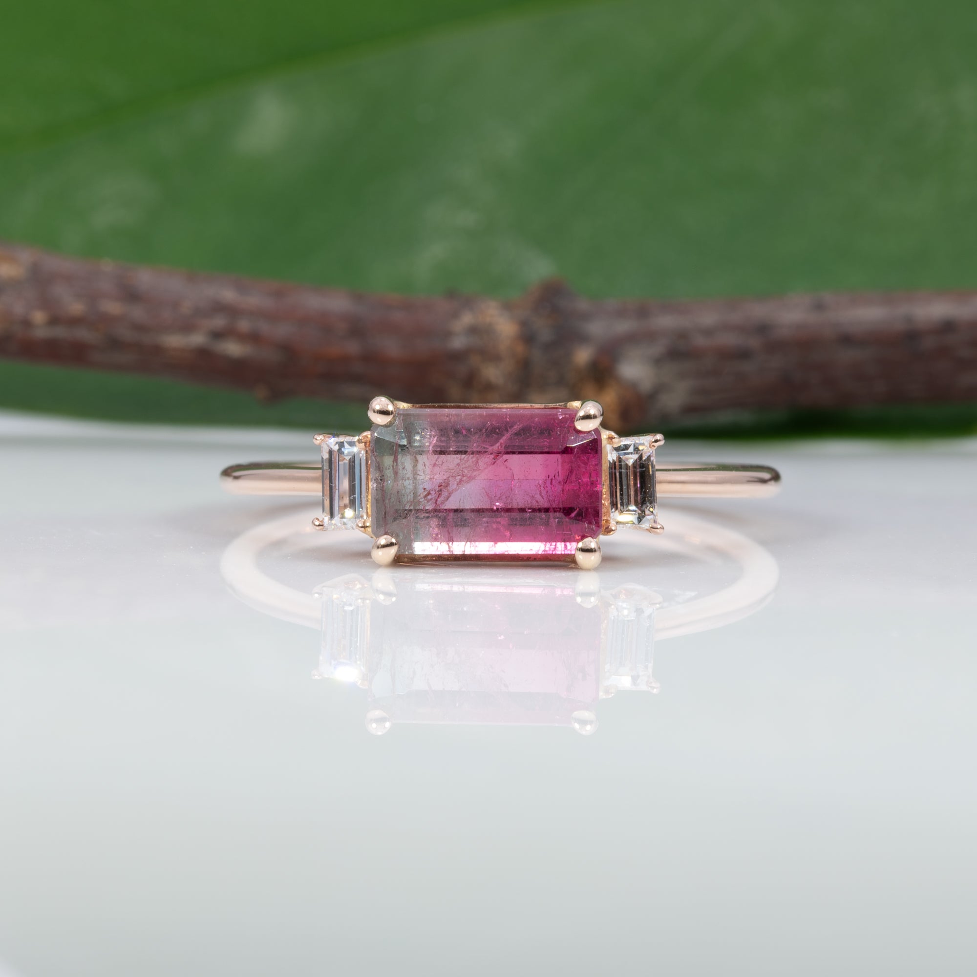 14K rose gold bi-color tourmaline ring