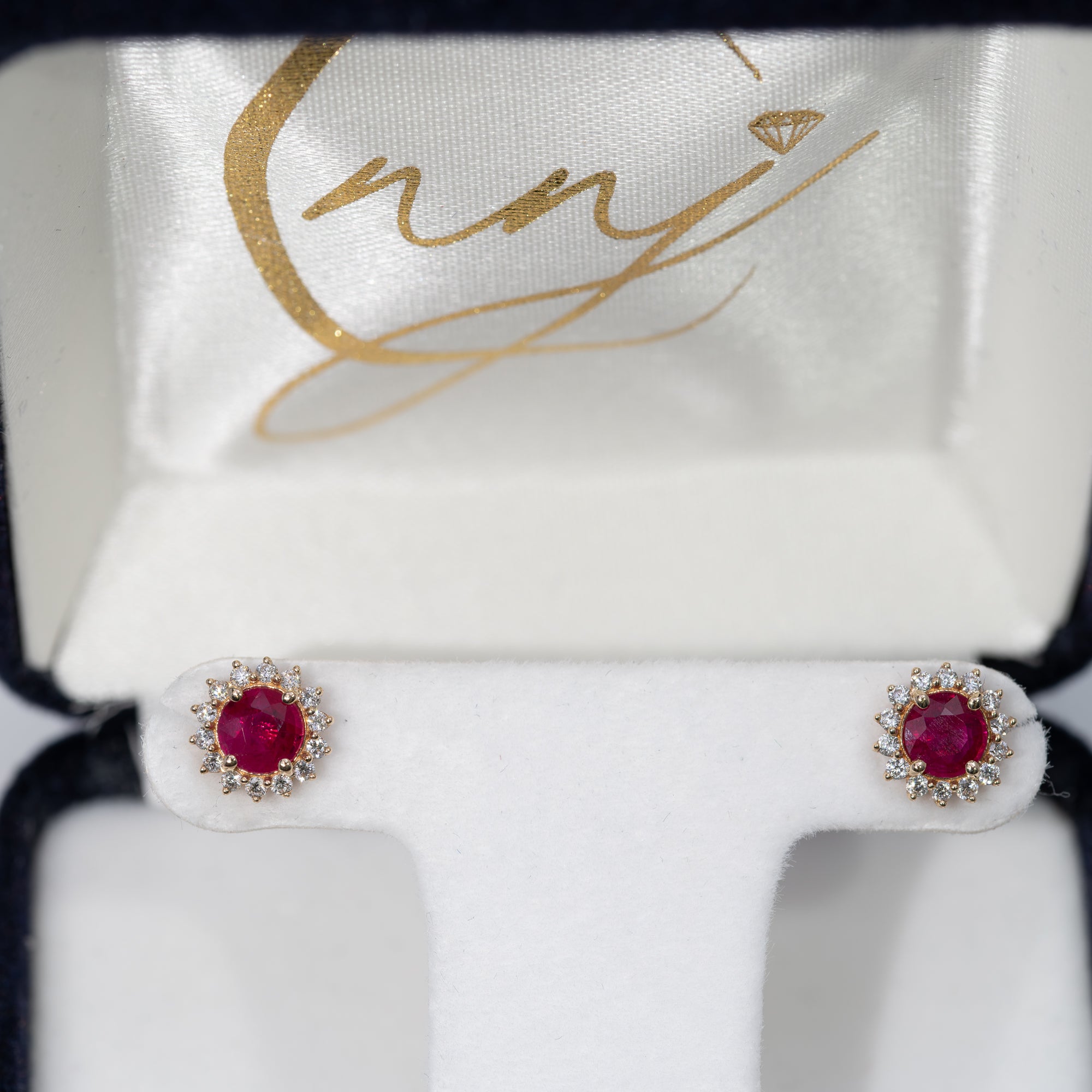 14K yellow gold burma ruby earrings