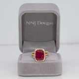 14K yellow gold Madagascar ruby ring with diamond halo