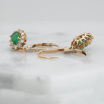 Zambian Emerald Dangle Earrings in 14K Yellow Gold | Diamond Halo | Oval Cut | 6x4mm | May Birthstone