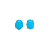 8x6mm Oval - 14K Solid Gold Sleeping Beauty Turquoise Solitaire Studs