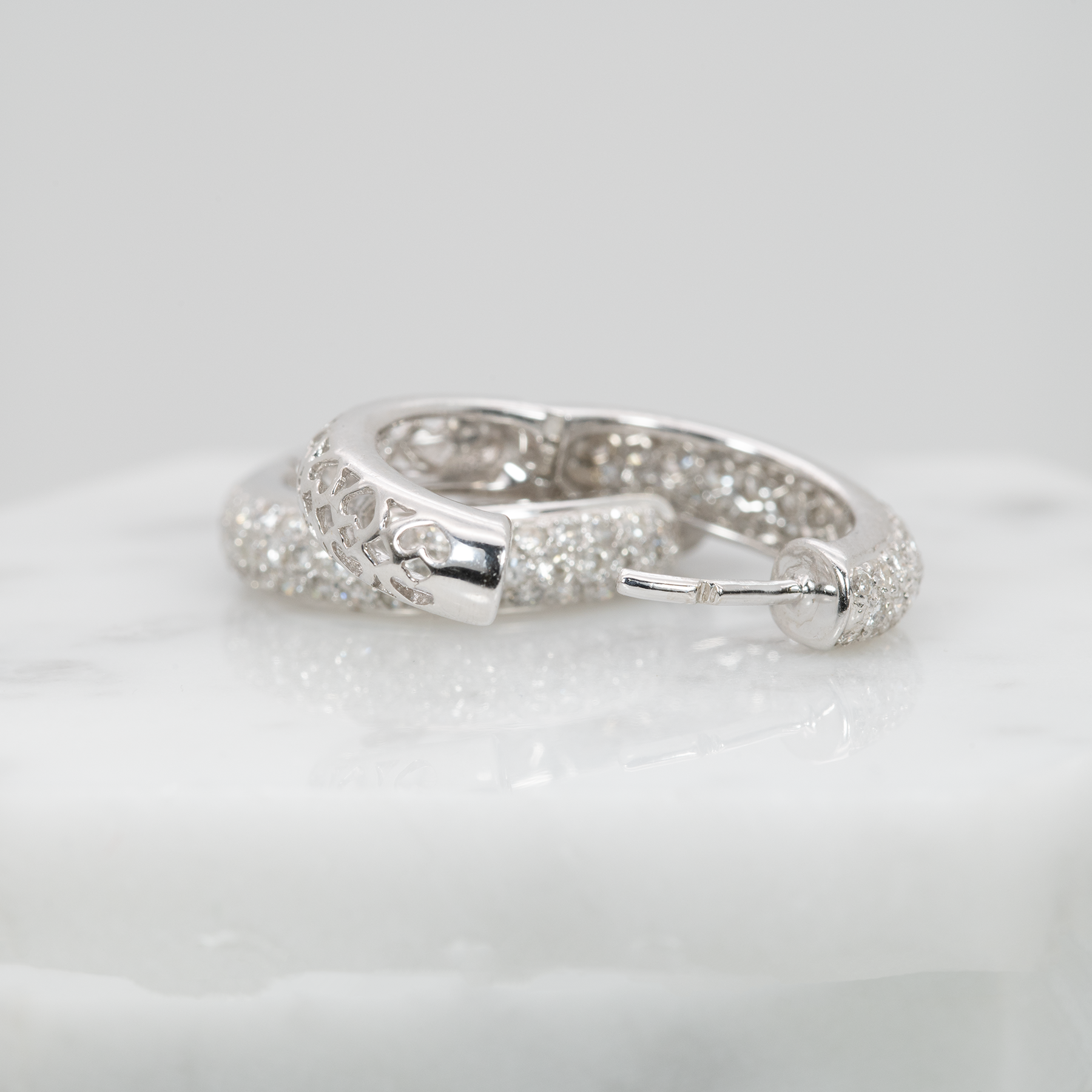 Diamond Huggie Hoop Earrings in 14K White Gold | Diamond Accents | Round Cut | April Birthstone