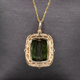 Hania 14K Yellow Gold Chrome Tourmaline Diamond Pendant | Cushion 12x9mm