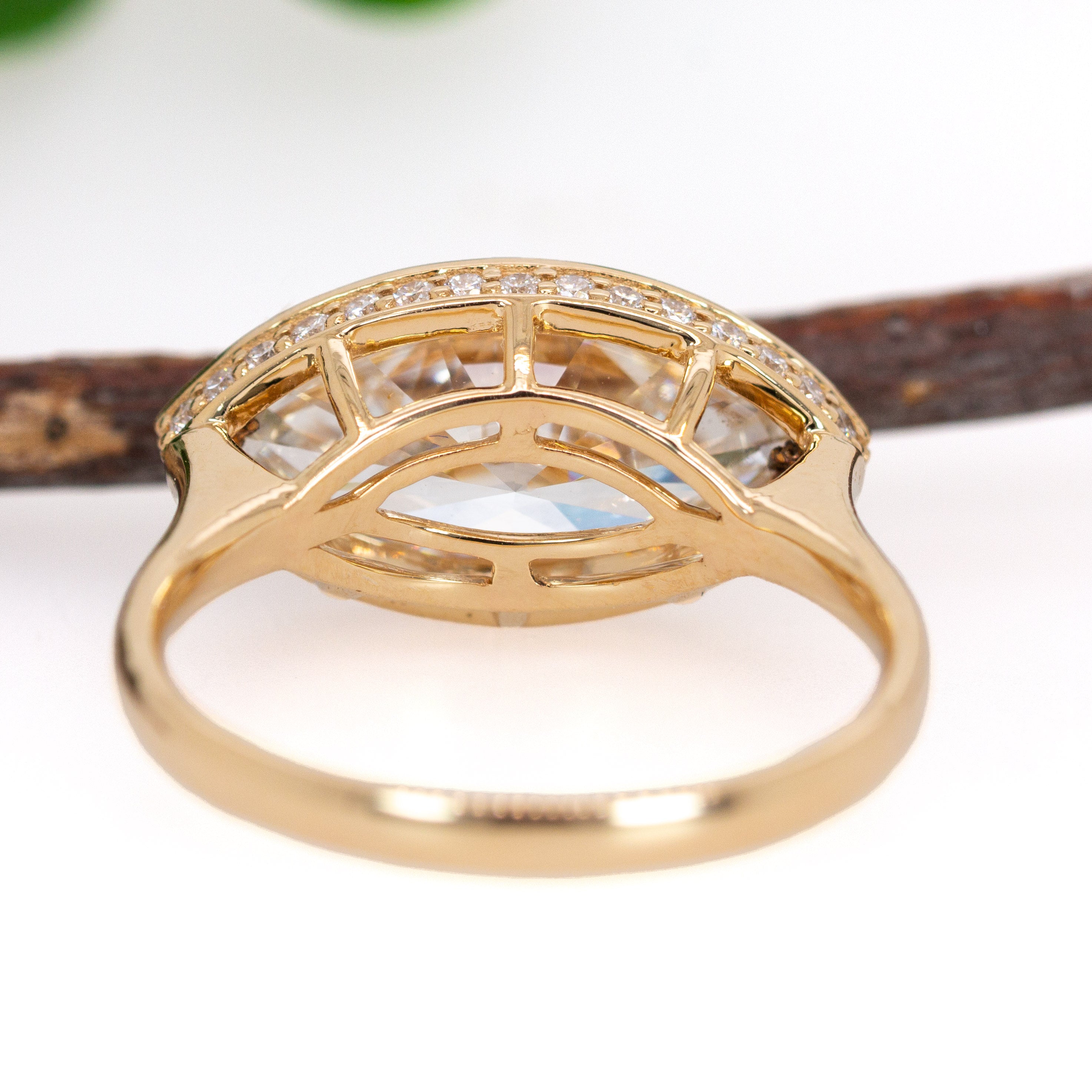 14K yellow gold marquise lab grown diamond ring with diamond accents