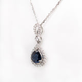Delphine 14K White Gold AA Ceylon Blue Sapphire and Diamond Pendant | PE 6.5x4.5mm