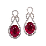 Estate 14K White Gold Ruby and Diamond Accents Earrings | Oval 10x8mm