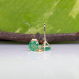 Zambian Emerald Martini Solitaire Stud Earrings – Round 5mm – Solid 14K Gold (Yellow, White or Rose)