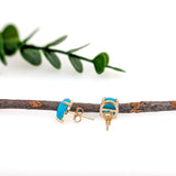 8x6mm Oval - 14K Solid Gold Sleeping Beauty Turquoise Solitaire Studs