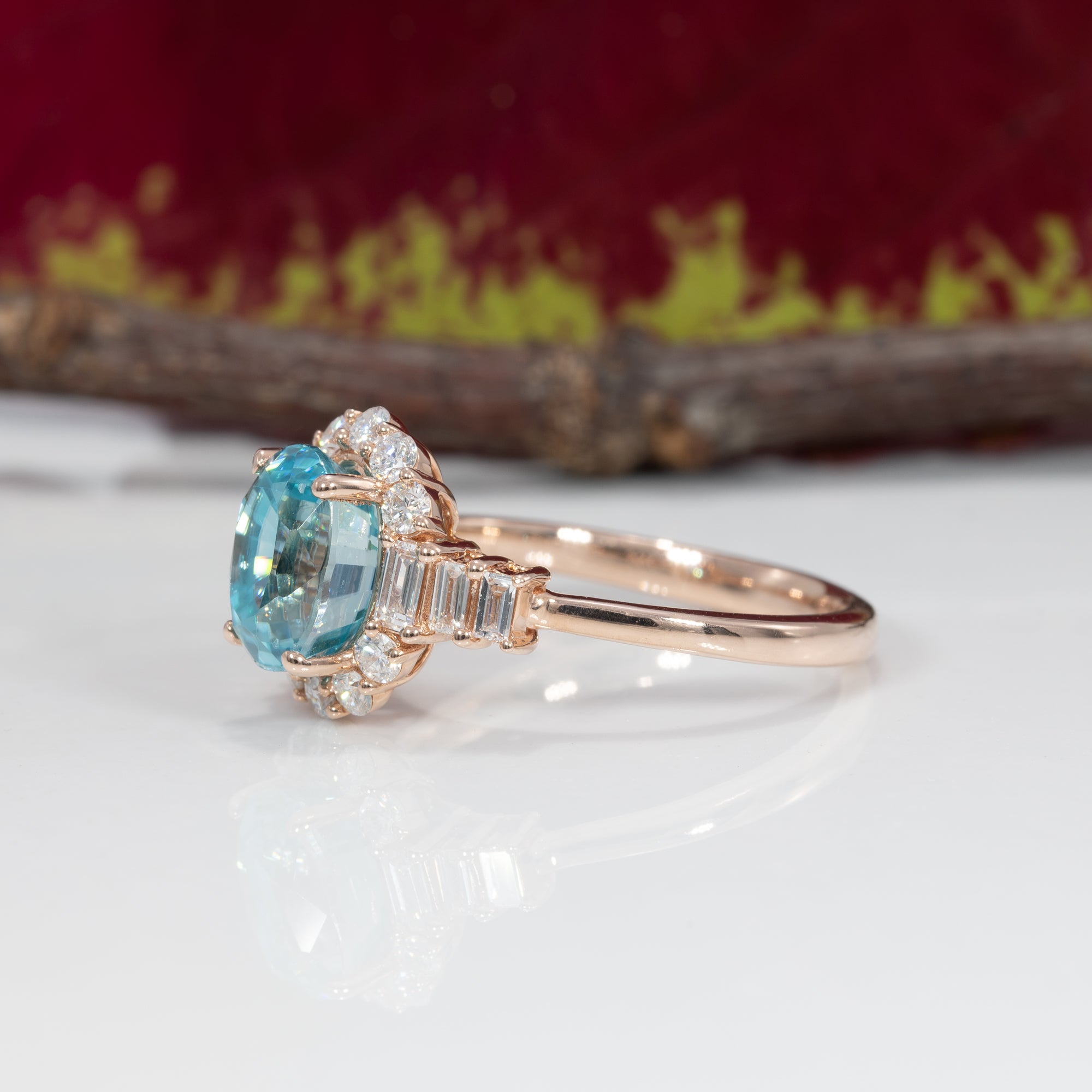 14K rose gold cambodian blue zircon ring