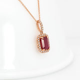 Shobha Solid 14k Gold Ruby Pendant with Attached Chain, Natural Diamond Halo, 6x4mm