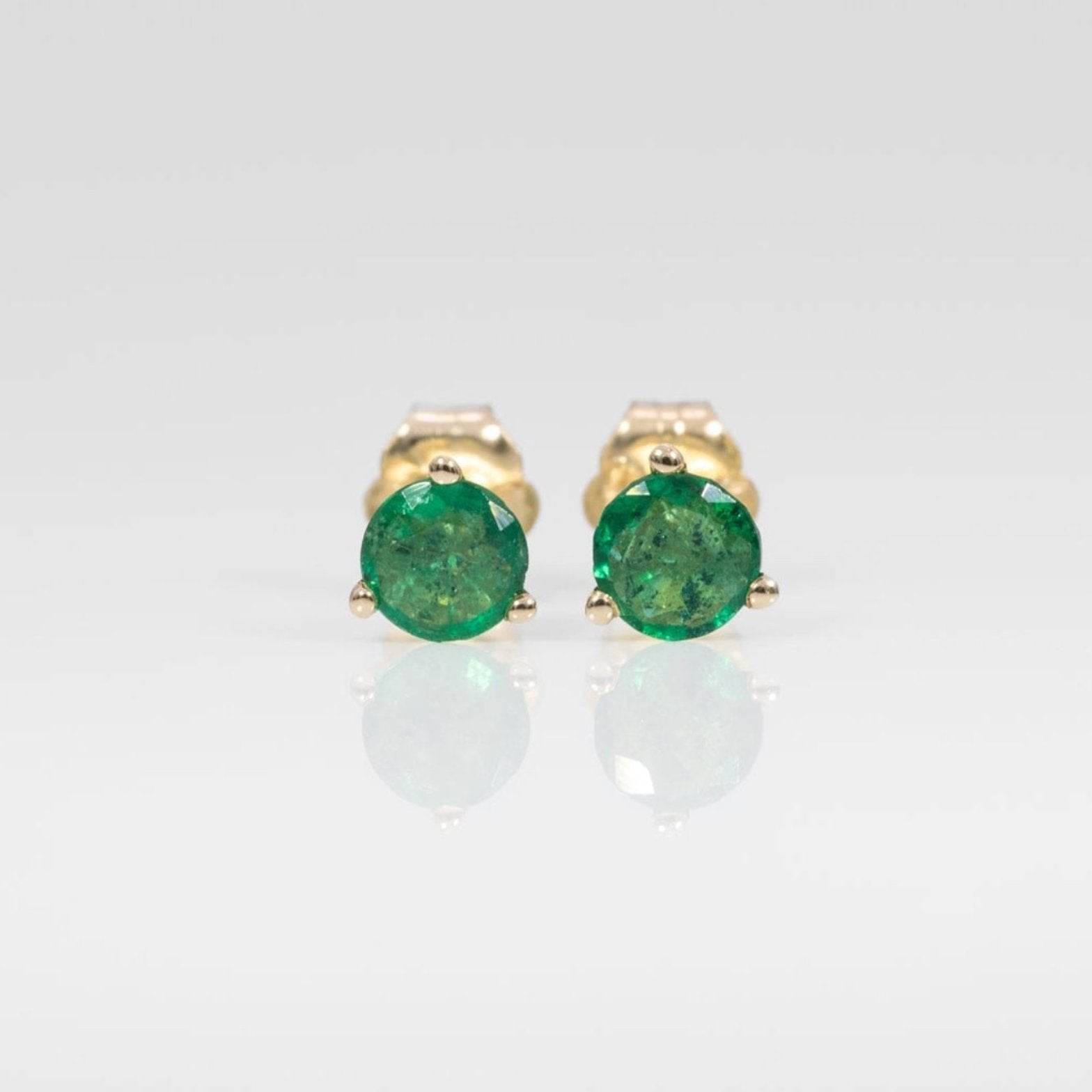 14K rose gold Zambian emerald round stud earrings