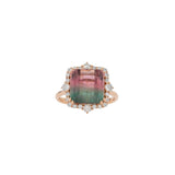 Nebby Solid 14k Gold Bi-Color Tourmaline Ring with Natural Diamonds Accents, 10.4x10.2mm