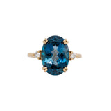 Gracy 14K Solid Yellow Gold London Blue Topaz Diamond Ring | OV 14x10mm