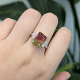 Nimisha 14K Solid White Gold Bi-Color Tourmaline and Diamonds Ring | EM 11x7mm