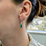 Michii Solid 14K Gold 2.3cts Emerald Earrings with Natural Diamonds Accents, Emerald cut 7x5mm