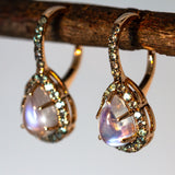Noor 14K Rose Gold AAA Rainbow Moonstone and Alexandrite Earrings | Pear Shape 9.7x6.5mm